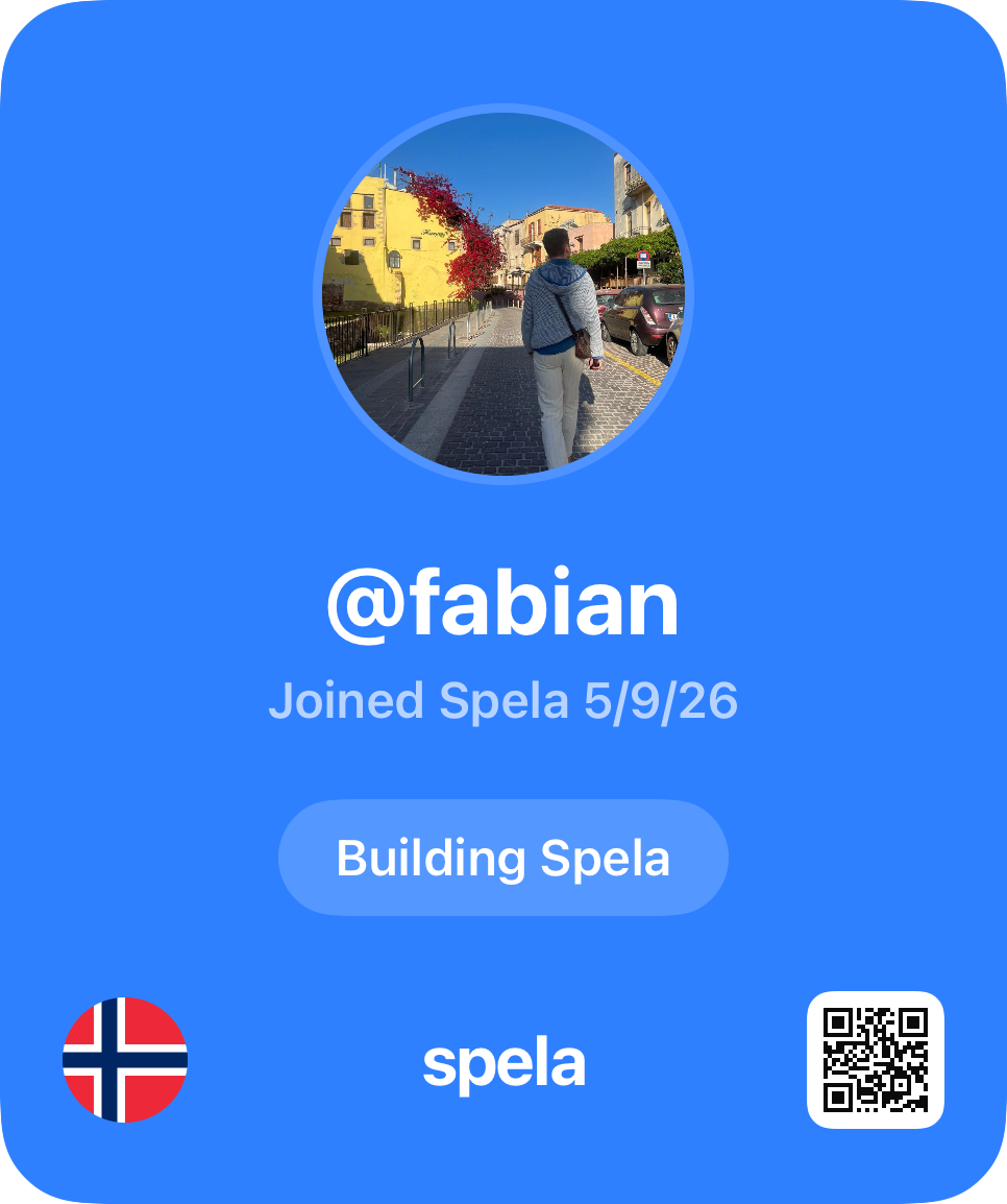Fabian Røsholm (@fabian) — Building Spela
